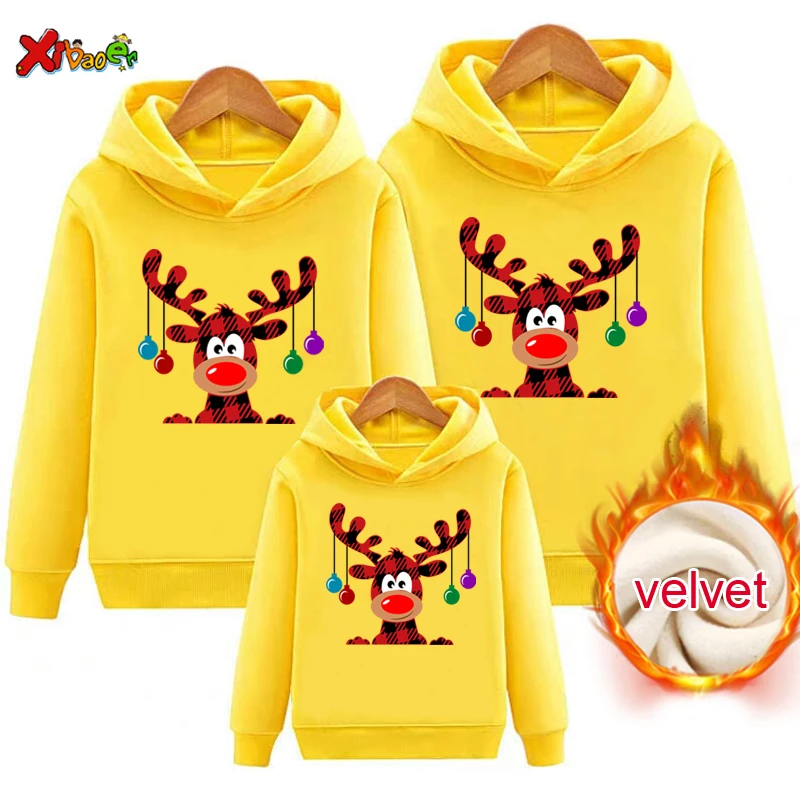 

Hoodie Christmas Family Sweater Deer Rudolph Clothing Warm Winter Children Sweatshirt Pullover Plus Velvet Daddy Matching Outfit