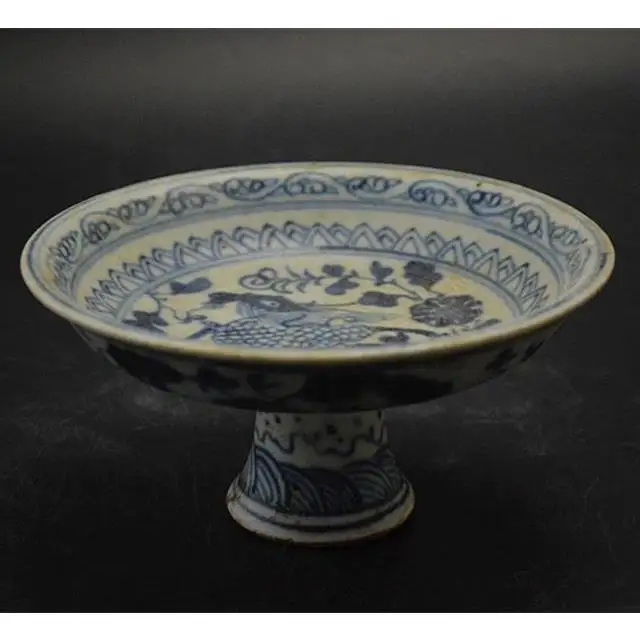Antique Ming Dynasty Chinese Porcelain Plate Blue White Unicorn Kylin Design with Flower Fruit Hand-Painted Collectible Dish