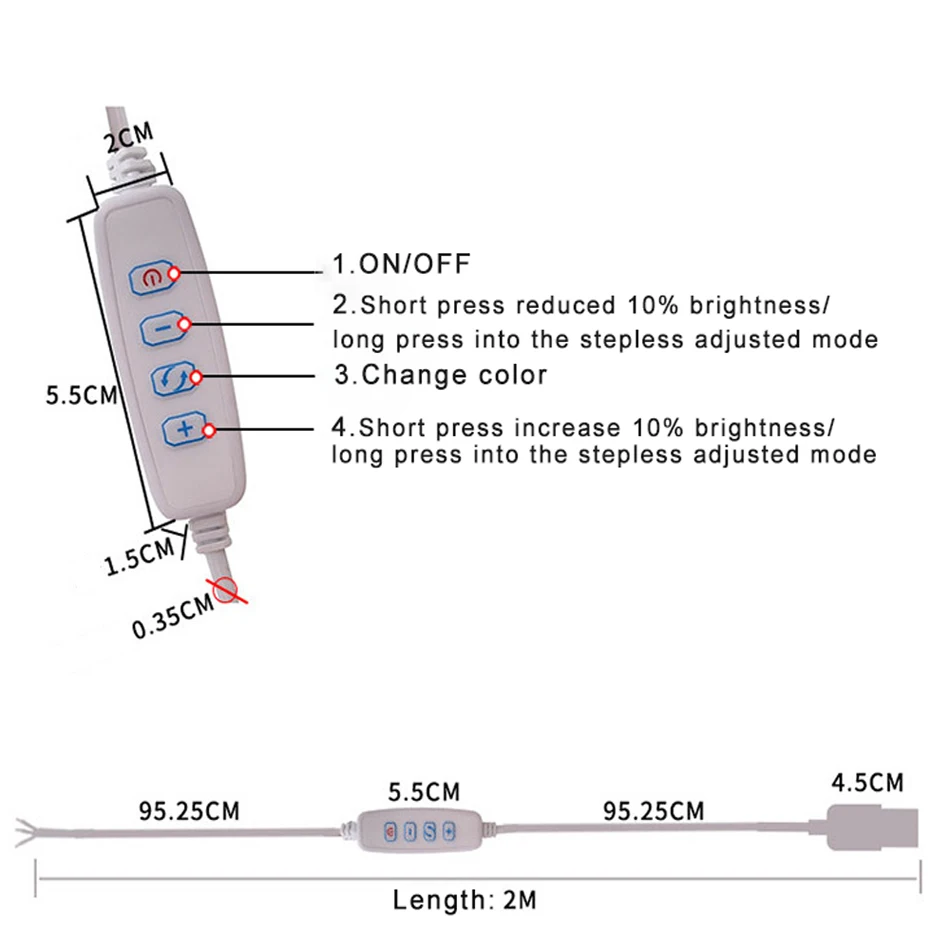 USB DC5V LED Dimmer Port Power Supply Line Dimming Color matching Extension Cable With ON OFF Switch Adapter For LED Light Bulb