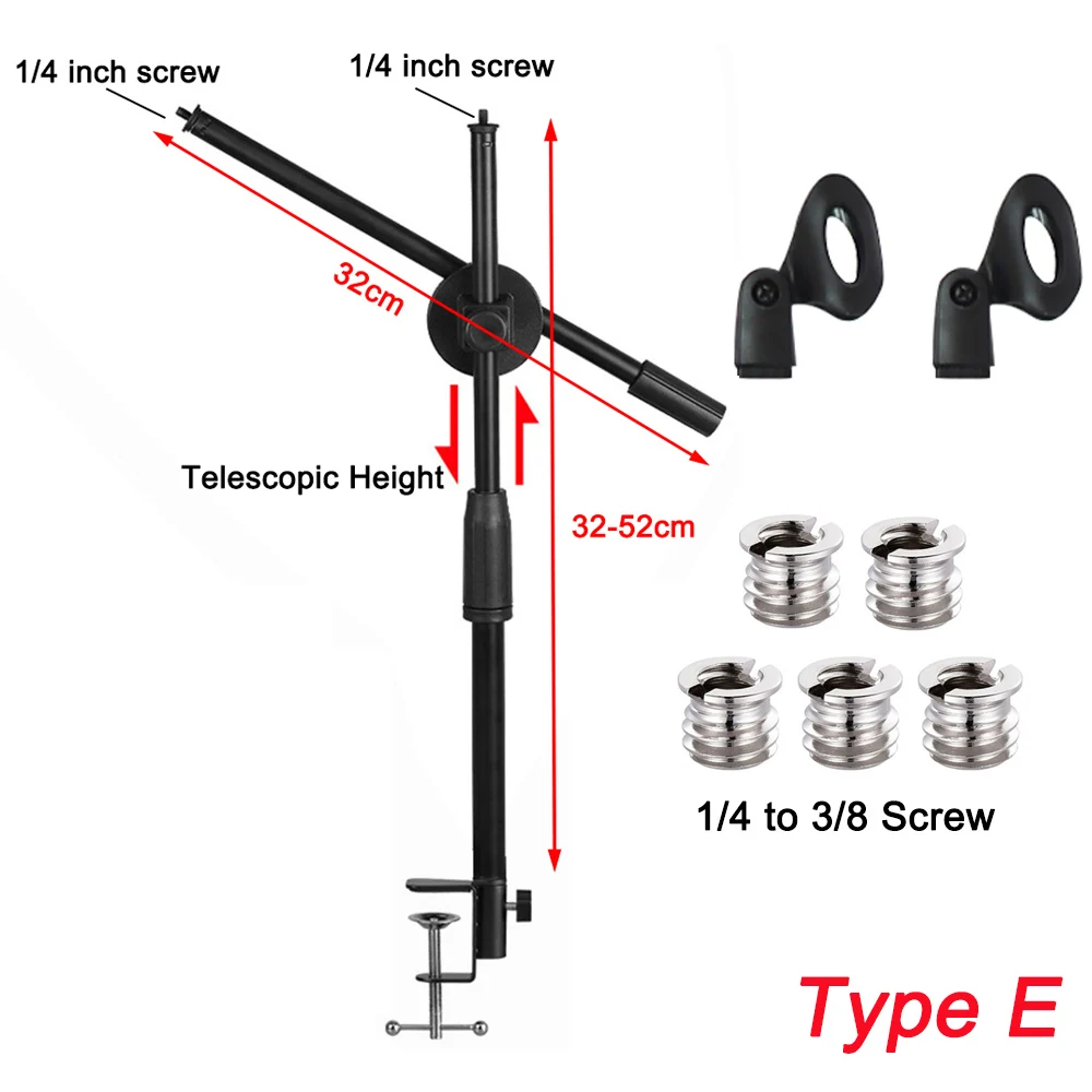 Microphone Stand Mic Stand Desk Microphone Bracket Phone Tripod Boom Arm Adjustable 3/8 Inch Screw Live Equipment