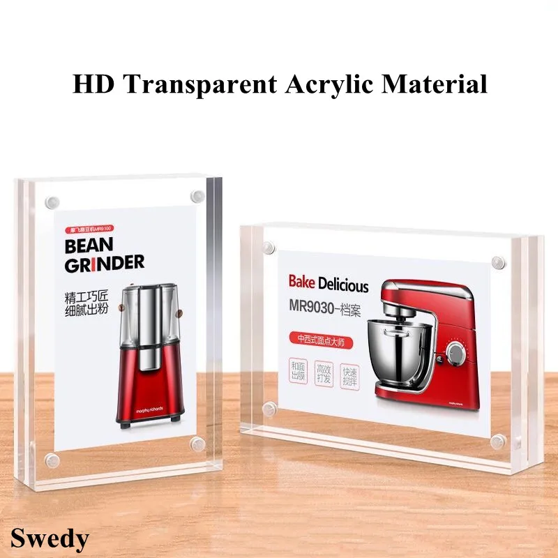 90x55mm Desktop Magnetic Acrylic Photo Picture Frame Block Sign Holder Display Stand Small Price Label Card Tags