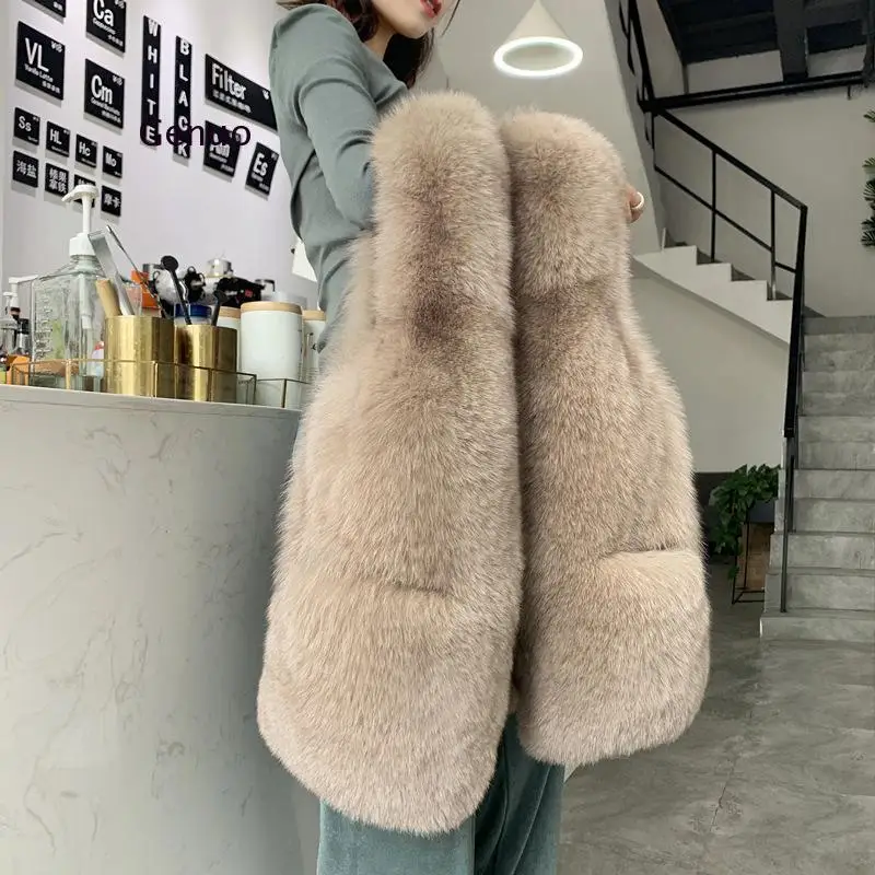 High Quality Faux Fox Fur Vest Women Winter Coat Fashion Sleeveless Jackets Luxury Fur Jacket Female  Fur Vests Coats