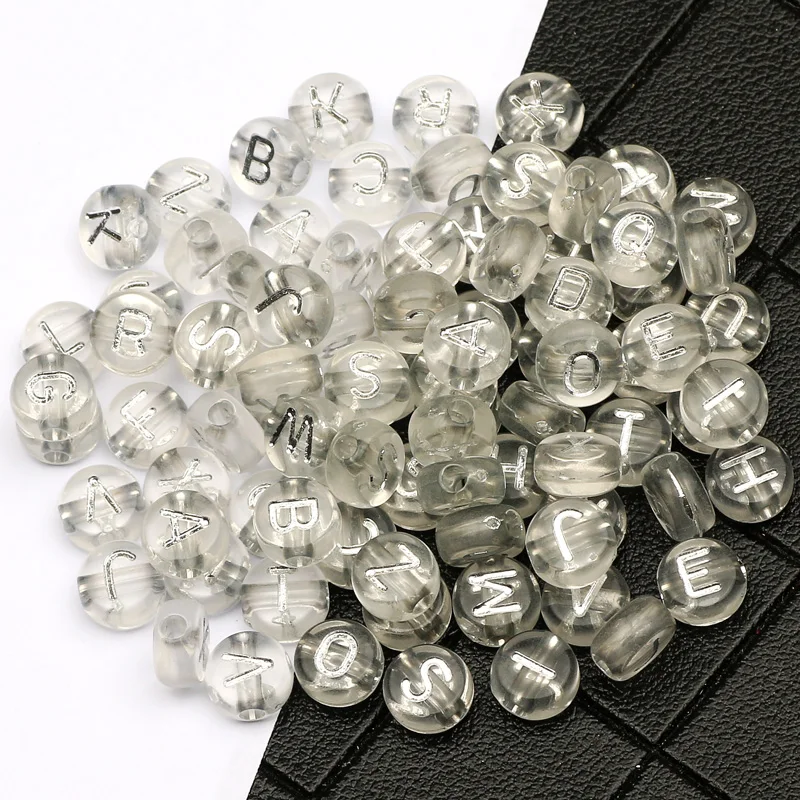 Trend Transparent Flat Round Silver Color Letters Acrylic Beads Alphabet Loose Beads For Jewelry Making DIY Bracelet Accessories