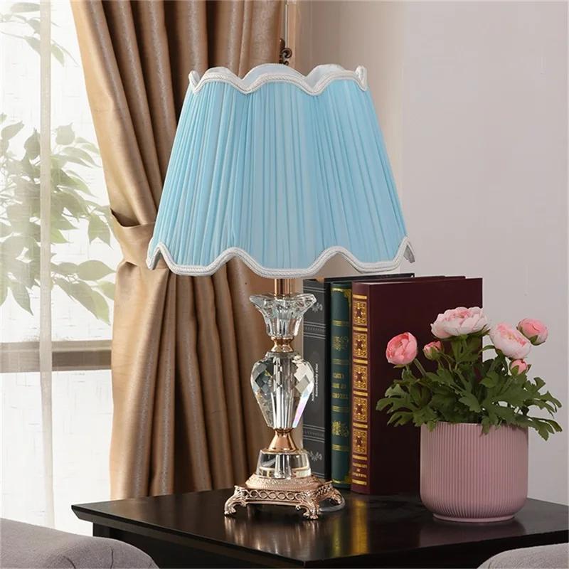 OURFENG Modern Table Lamp Crystal Blue Luxury LED Desk Light Home Decorative for Foyer Bed Room Office Hotel Study