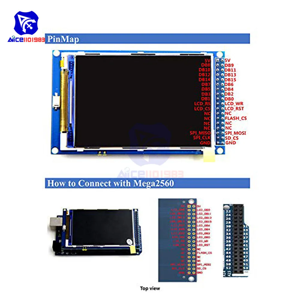 diymore 3.5 inch 480x320 IPS TFT LCD Display Module ILI9486/ILI9488 Driver 36Pins SPI Interface for Arduino Mega2560 5V/3.3V