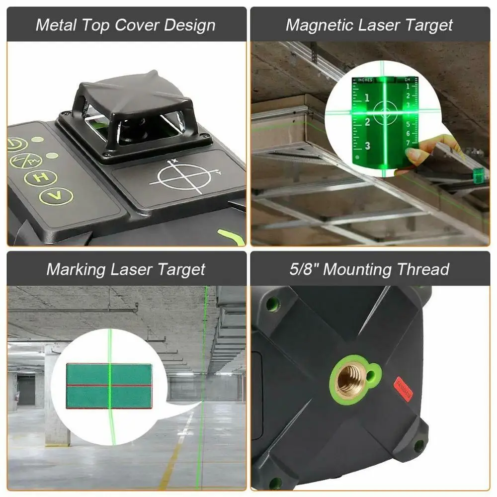 Huepar di Livello Laser Elettronico Autolivellante Verde Fascio di Tre-Plane Livellamento 130Ft