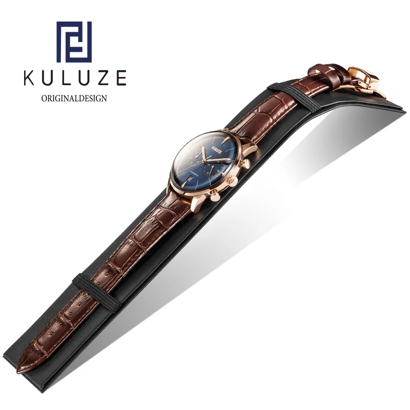 KULUZE Casual Sport Watches for Men Top Brand Luxury Leather Wrist Watch Man Clock Fashion Chronograph Wristwatch