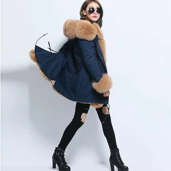 New jacket winter coat oversized raccoon fur collar pie overcoming hooded fur real rabbit fur liner mid-length