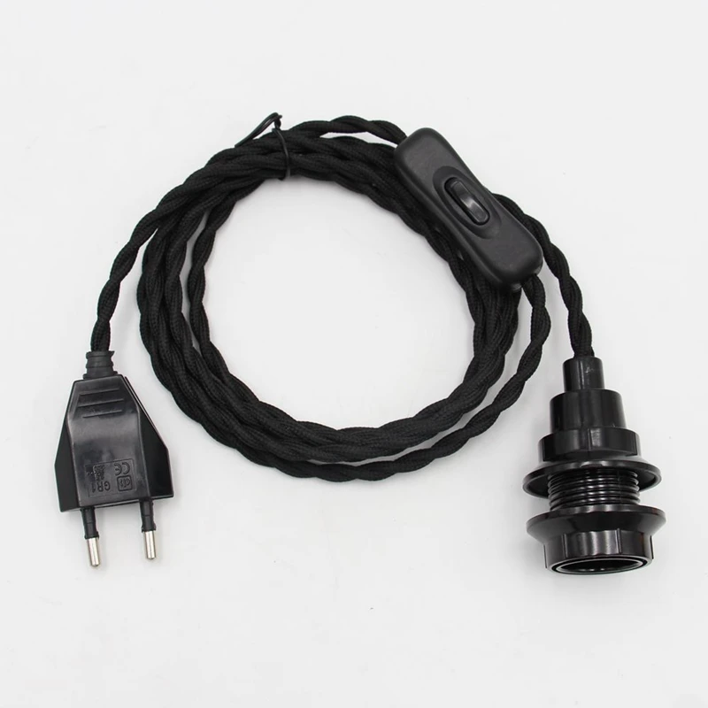 EU Plug Vintage Power Cords With Line Switch and E14 Bulb Light Socket Twisted Wire Cord With Lamp Holder