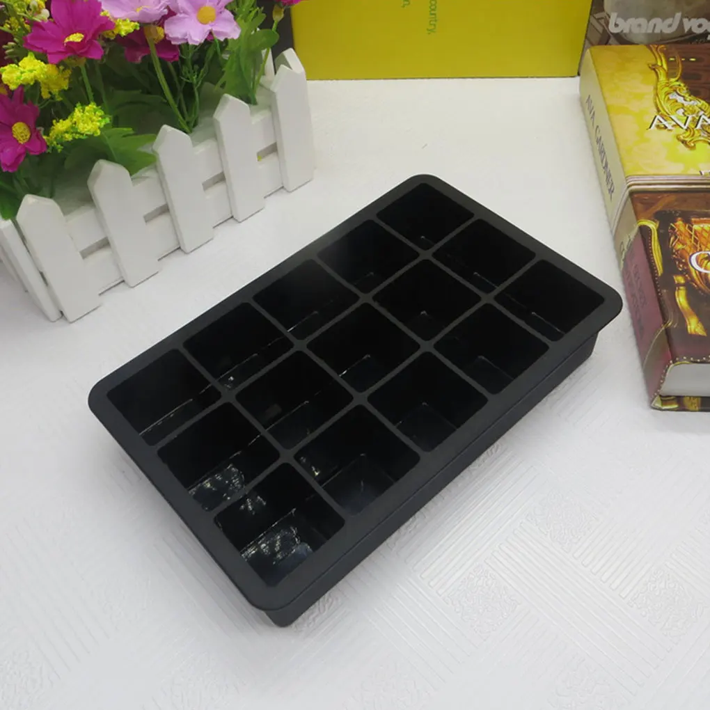 Black Grade Silicone 15-grid Cube Jumbo Silicone Ice Cube Square Tray Mold Mould Non-toxic Durable Bar Pub Wine Ice Blocks Maker