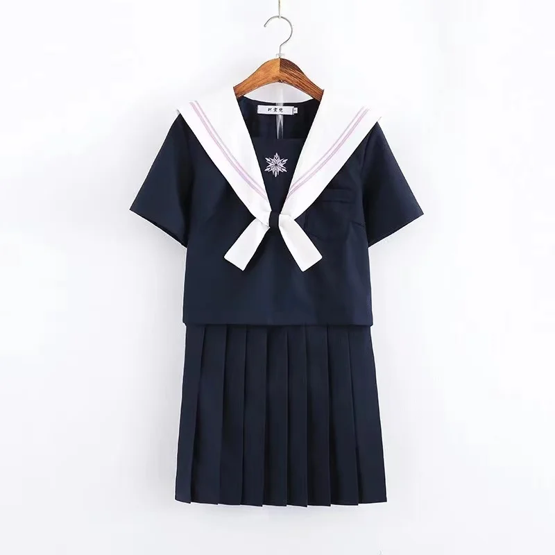 Marineblauw Jk Uniform Herfst Zomer Korte/Lange Mouw Japanse Schooluniformen Voor Meisjes Sailor Plooirok Jk Sets uniform Xxl