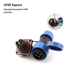 LP20 SP20 IP68 Square Screw crimp Waterproof Connector No welding Wire cable connector 2 3 4 Pin Male and Female plug & socket