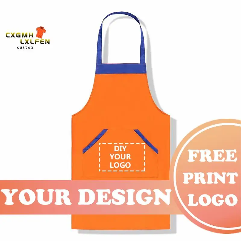 DIY Custom LOGO New Pure Color Cooking Kitchen Canvas Apron Unisex Woman Men Chef Waiter Cafe Shop BBQ Hairdresser Aprons