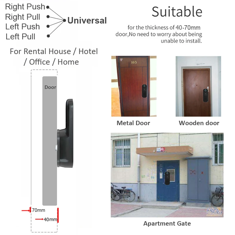 RAYKUBE Fingeprint Door Lock With Bluetooth TT Lock APP Password Smart Card 13.56mhz IC Work With Gateway Wifi Alexa T03