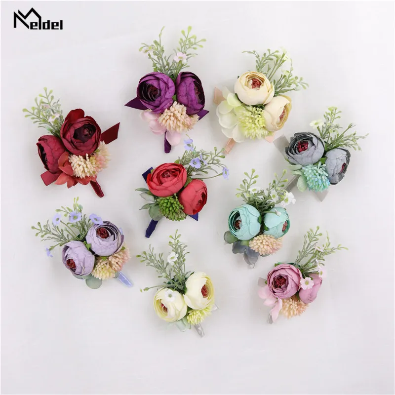 Meldel Wrist Corsage Rose Flower Groom Boutonniere Wedding Handmade Flower Bridesmaid Wrist Corsage Wedding Suit Boutonnieres