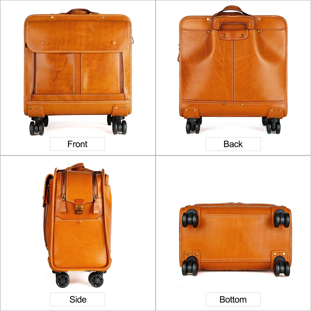 JOYIR Genuine Leather Suitcase for Men Trolley Briefcase Overnight Flight Travel Bag 20 inch Rolling Luggage