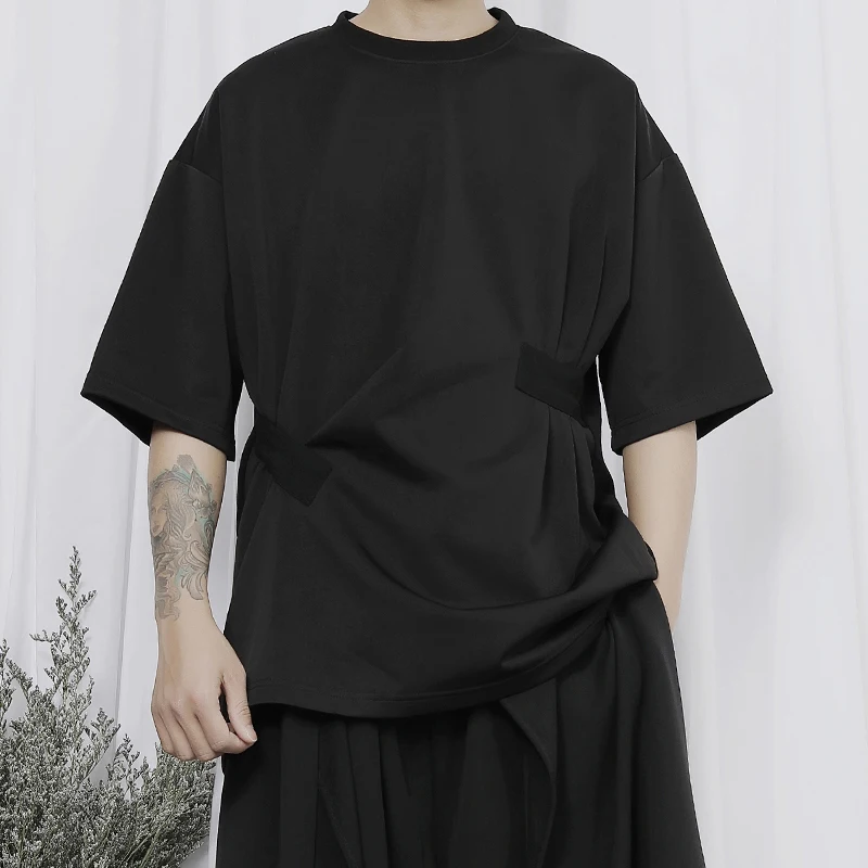 Men's new urban youth fashion trend 2021 summer men's short sleeve drape design patchwork loose but short sleeve