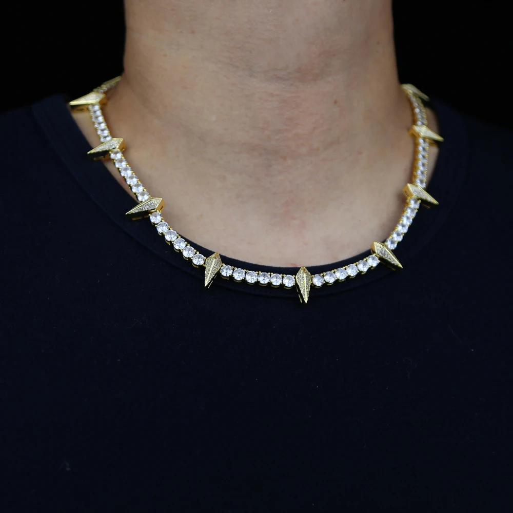 2023 New Iced Out Spike Pendant Necklace With 5mm Tennis Chain