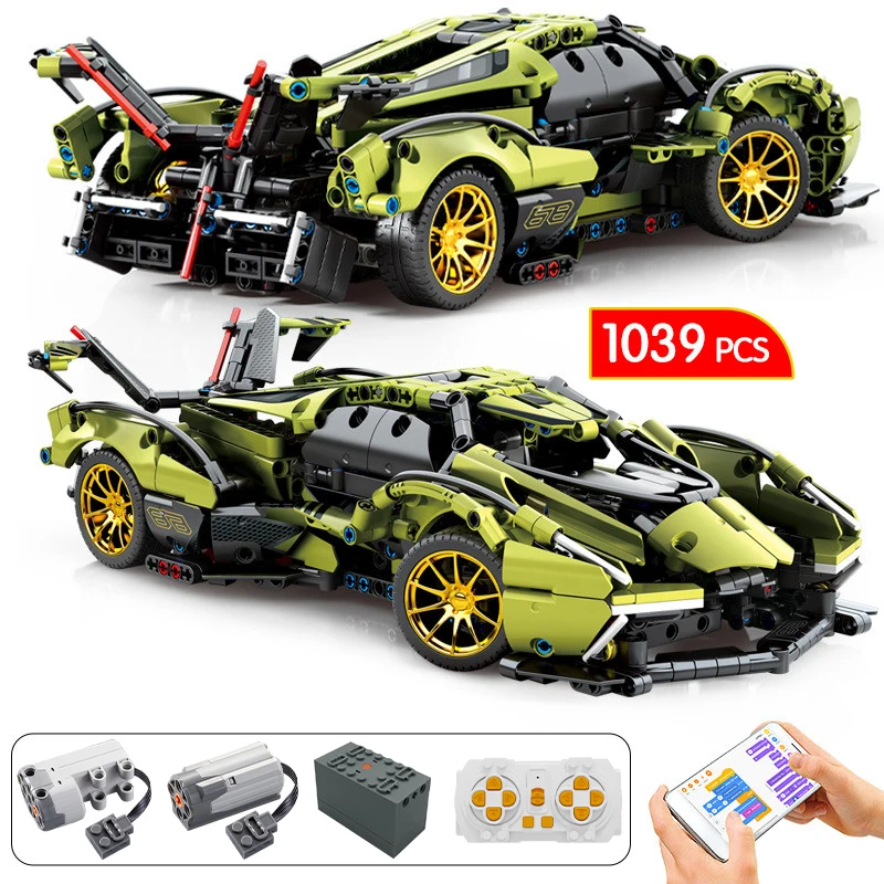 1039 Pcs Competition Remote Control Super Sports Car Building Blocks APP RC Racing Vehicle Bricks Toys for Kids Gifts