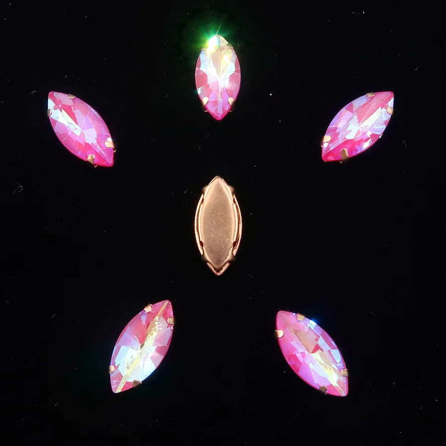 Navette-förmige Goldkrallenfassungen, 20 Stück, Regenbogenfarbene Glaskristalle, 7*15mm, zum Aufnähen, Pferdeaugen-Kristalle, für Taschen, DIY-Besatz – Detail 14