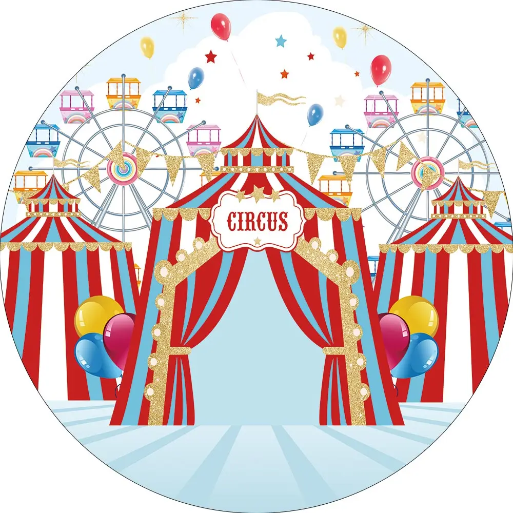 Allenjoy Circus Playground Balloons Ferris Wheel Round Background Circle Backdrops Covers Carnival Party Customized Photocall