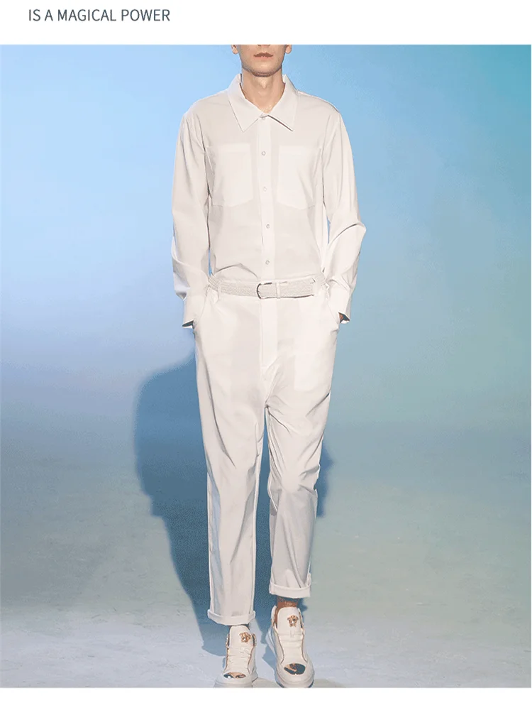 남성 봄과 가을 새로운 한국 캐주얼 바지 패션 트렌드 원피스 슬림 바지 작은 발 바지 대형 점프 슈트