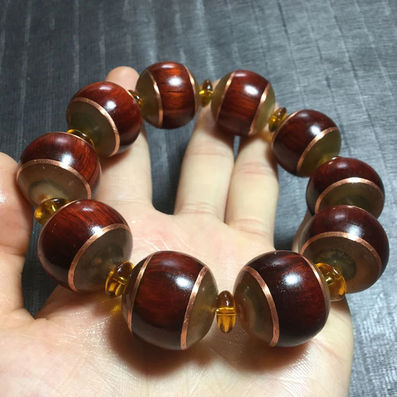 Natural Red Sandalwood Mosaic Sheep Claw Bracelet DIY Wenwan Hand String Lucky for Women Men Rosary Tibetan Bracelet Jewelry