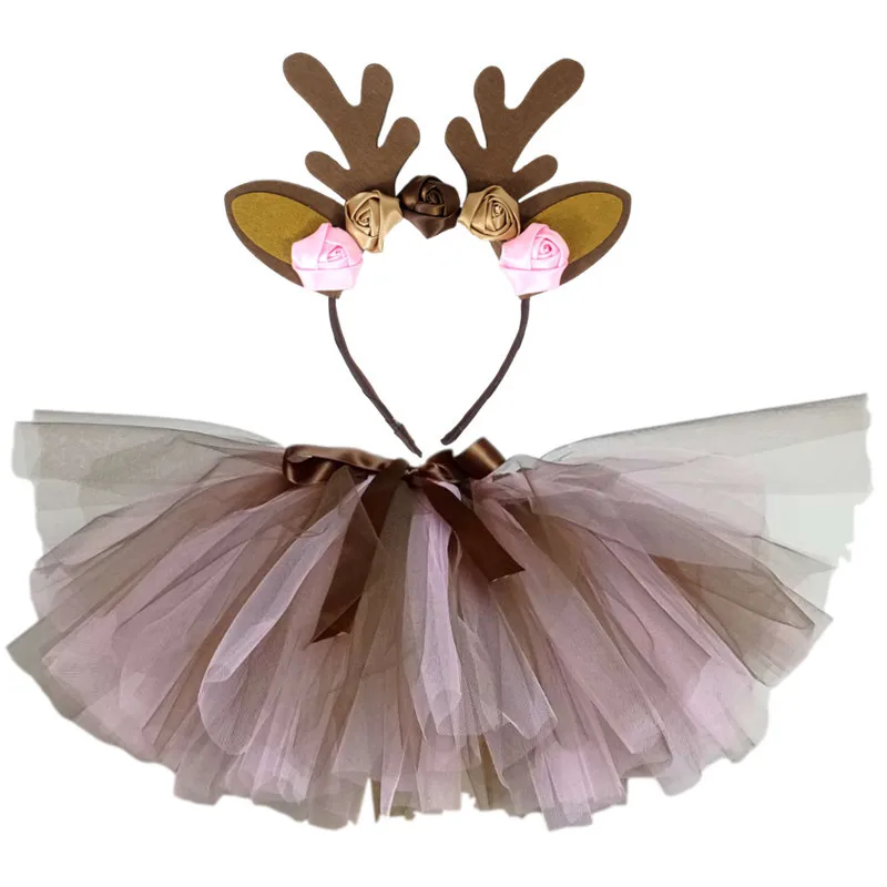 Deer Tutu Skirt Reindeer Flower Clothes Girl Birthday  Dance Skirt Girl Cosplay Fluffy Chritmas Halloween Tutu Children Skirts