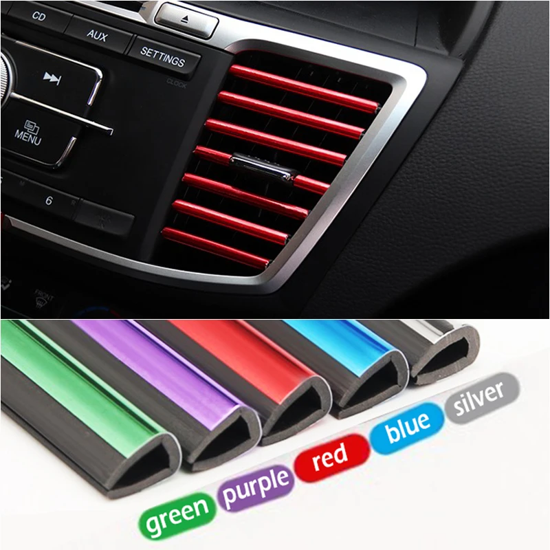 10Pcs 20cm Car Air Conditioner Vent Outlet Trim Strips U Shape Chrome PVC Colorful Shiny Car Trim Strips Decoration Interior