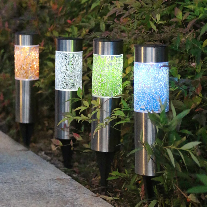 Lámpara Solar de acero inoxidable para césped, luz LED de mosaico para exteriores, calle, paisaje, patio, camino, blanco