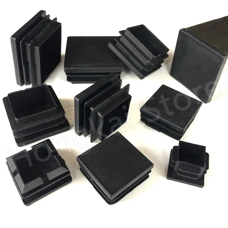 2-16PCS PE Plastic Black Square Tube Plug 10x10mm~100x100mm Blanking End Caps Tube Pipe Inserts Bung Chair Feet