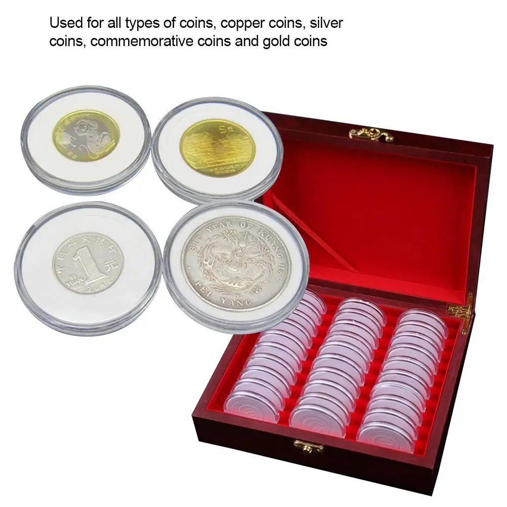 Coin Storage Box 30 PCS Coin Holders with Storage Wooden Box Coin Protection Boxes Coin Collection Box