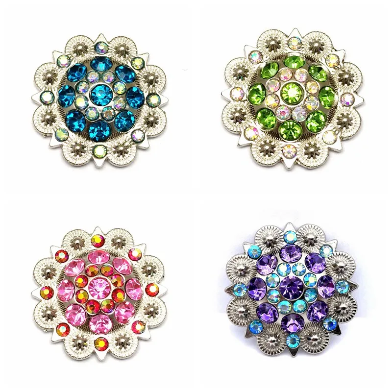 

48pcs/Lot Fashion Brilliant Rhinestones Flower Conchos Metal Buckle Unisex Western Cowboy Cowgirl DIY Accessories for Belts