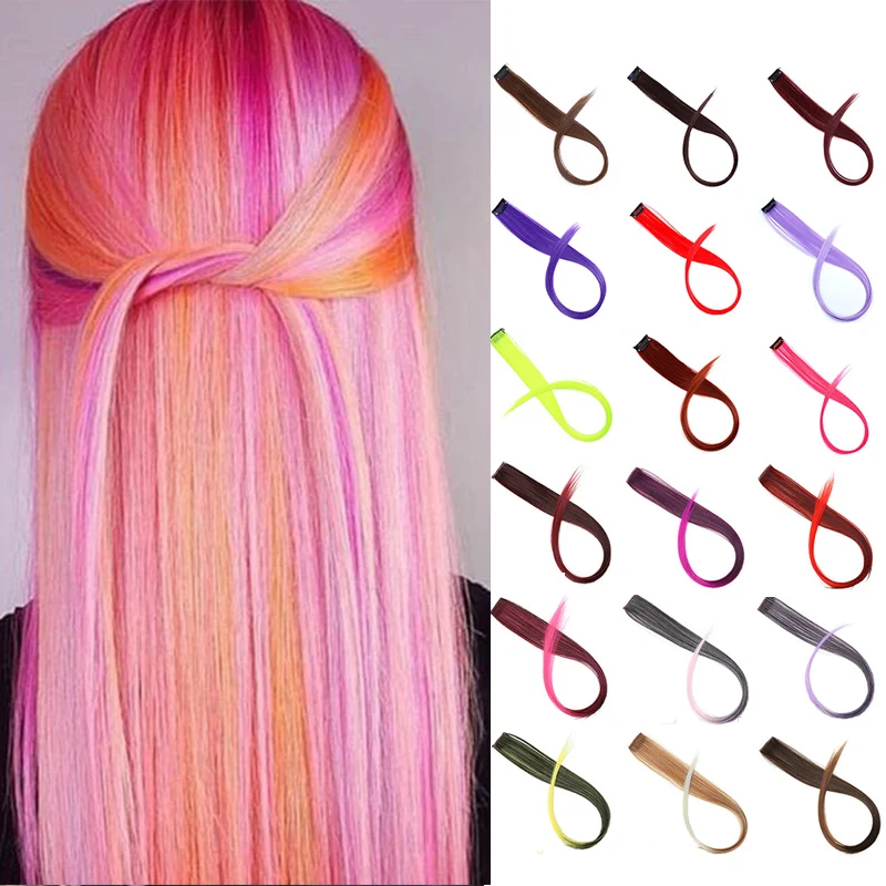 DIANQI Long straight synthetic colour Oberon hair extensions grey red pink clip in prominent rainbow hair