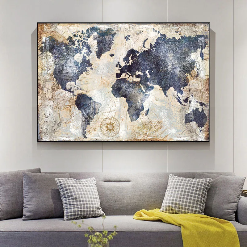 SELFLESSLY ART-Vintage World Map Canvas Painting, Wall Pictures, Living Room Posters and Prints, Modern Art, Home Wall Decor