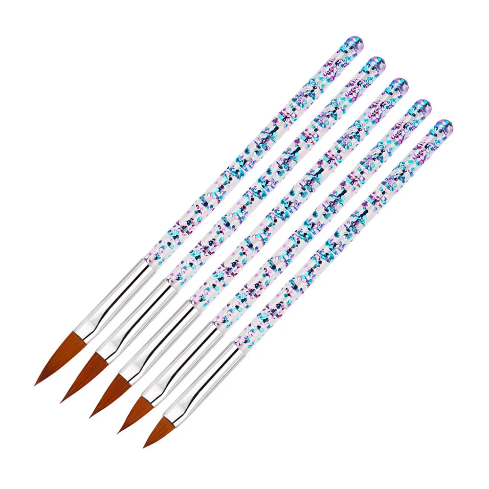 5Pcs Nail Art Brush Tools Set Crystal Handle Acrylic UV Gel Glitter Drawing Painting Brushes Carving Flower Pens Tools T0047