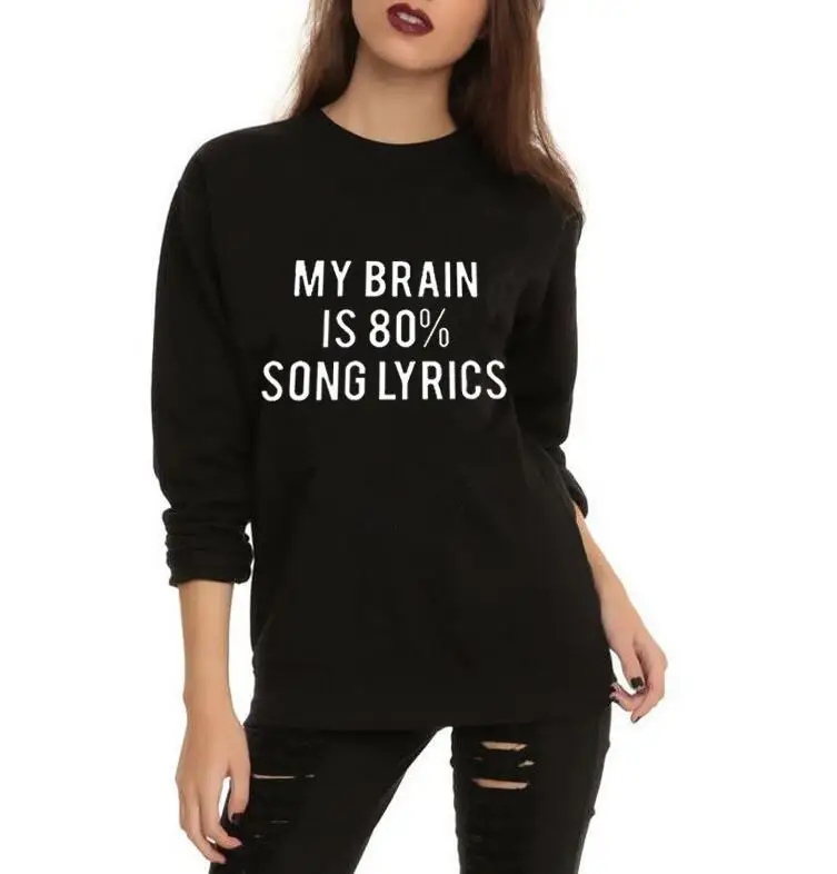 O-neck Hoodies Sudaderas Mujer Hot Autumn Fashion MY BRAIN IS 80% SONG LYRICS Printed Sweatshirts Harajuku