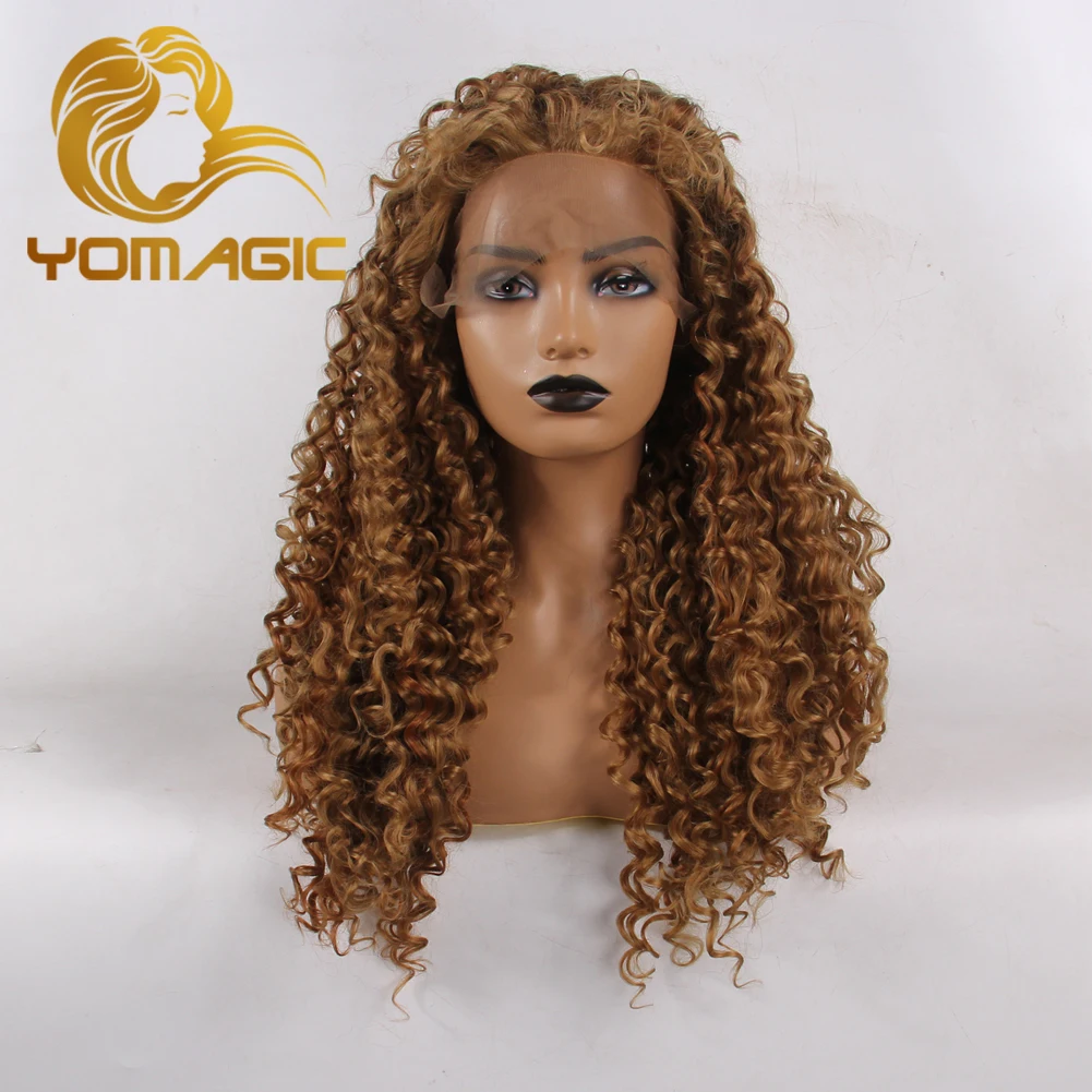 Yomagic Dark Brown Color Synthetic Hair Lace Front Wigs for Women Natural Hairline For Cosplay Glueless Lace Wigs