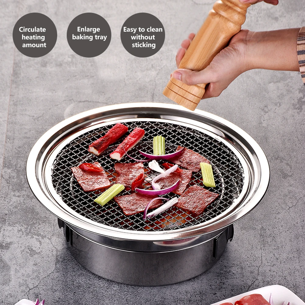 Korean Charcoal Barbecue Grill Stainless Steel Non-stick Barbecue Tray Grills Portable Charcoal Grill For Outdoor Camping Bbq