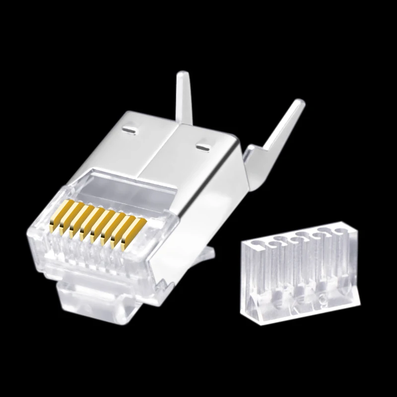 RJ45 Alat Crimp Mudah Tekan Kabel Ethernet Jalur Telepon Alat Crimping RJ11 + 10 Buah Konektor Cat6 dengan Ekor + 10 Buah Sepatu Bot