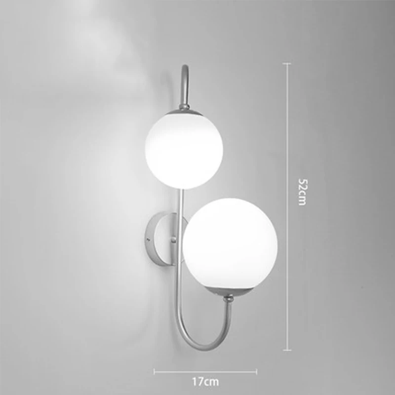 Double glass ball modern simple art led bedroom iron bedside aisle E27 wall lamp
