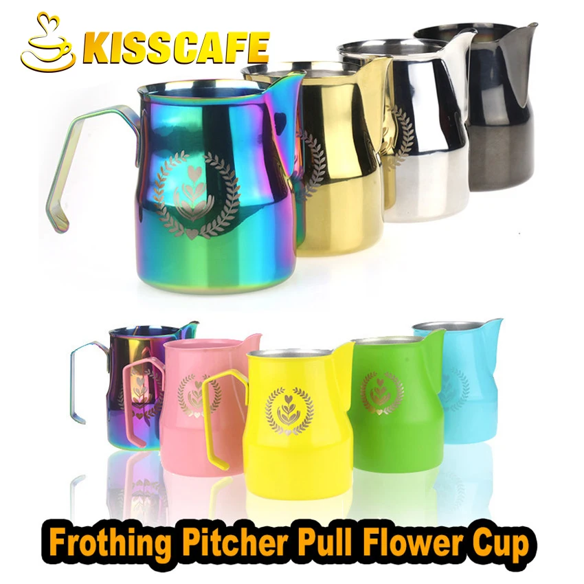 

500ml Stainless Steel Frothing Pitcher Pull Flower CupMilk Jug Coffee Milk Mug Frother Milk Espresso Foaming Tool Coffeware