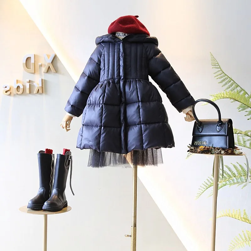 Baby Girl Jacket Winter Long Cotton Padded Toddle Teens Shiny Hooded Down Jacket Gauze Child Coat Thick Baby Clothes 3-14Y