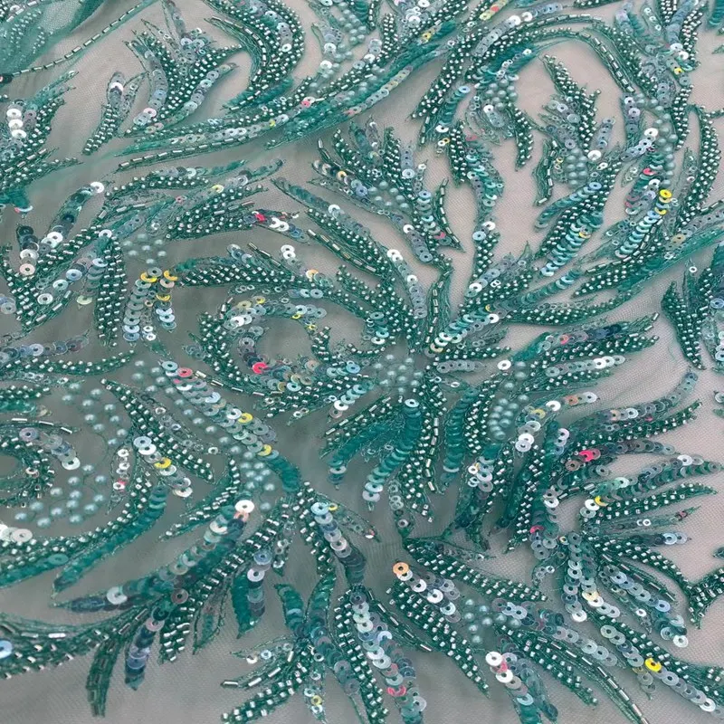 

Beautiful 5 yards with beads French Net Lace Latest African Tulle Mesh Fabric Nigerian Evening Wear TS9611