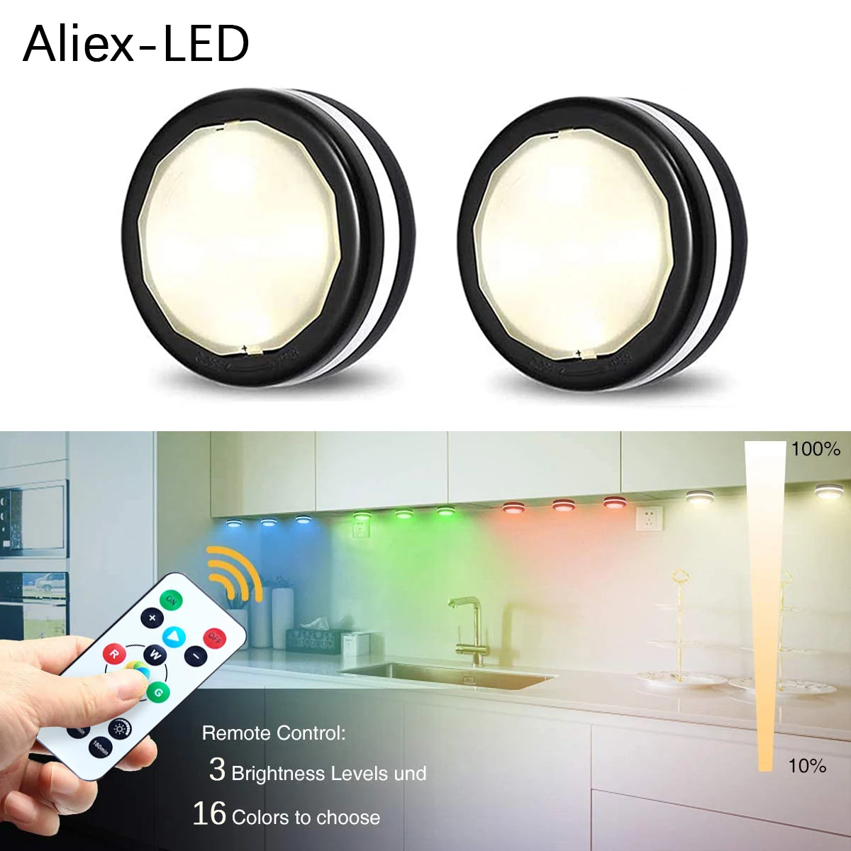 

LED 16 Color Dimming Night Light with Remote Wireless Rechargeable Under Cabinet Lamp for Kitchen Wardrobe Corridor Lighting