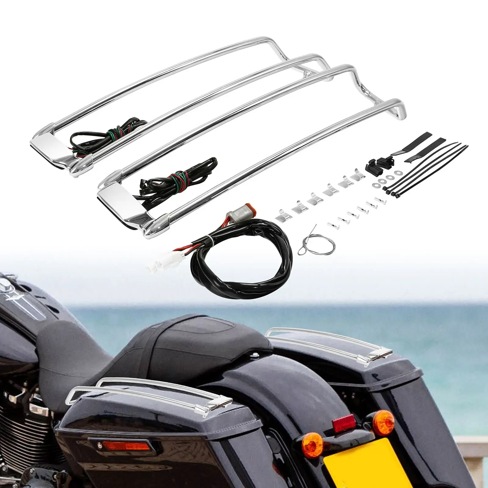 Bagażniki na sakwy motocyklowe z osłoną, relingiem górnym i oświetleniem do Harley Touring Road King Electra Glide Street Glide 1994-2013 2012 11