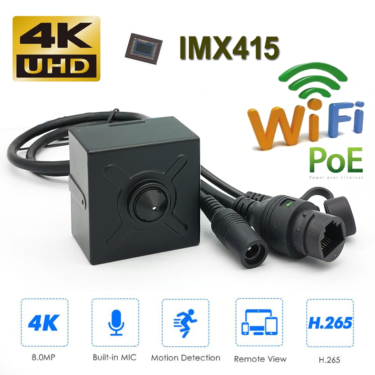 

4K 8MP Wifi PoE Starlight Sony IMX415 PinHole Cube Square Mini IP Camera Korean Lens for Indoor Covert Forensics Industry Use