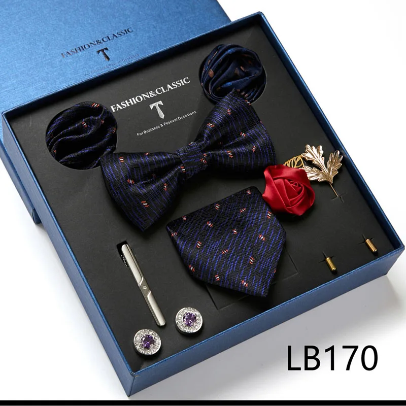 Hochwertige Geschenkbox für Feiertage, 7,5 cm, blaues Blumenmuster, Einstecktuch, Manschettenknöpfe, Krawattenclip, Krawatte für Herren, Geburtstagsgeschenk – Detail 8