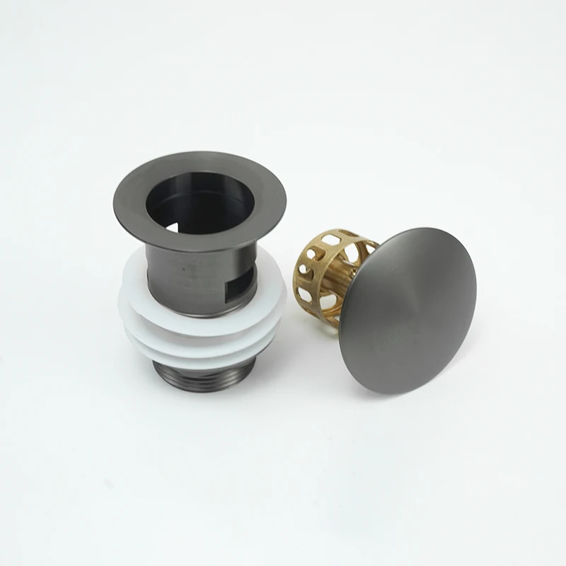 Pop Up Brass Drain Plug para pia do banheiro, escorredor de resíduos com e sem furo de transbordamento, Matt Black Basin, Push Stopper, ouro