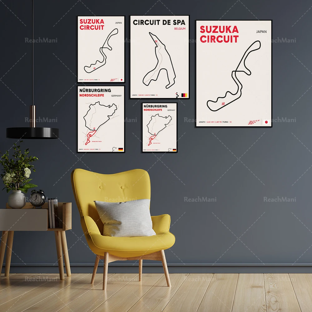فن دوار السباق الياباني ، N'rburgring Nordschleife المسار سباق الرسم على لوحات القماش الجدارية الشمال الملصقات والمطبوعات غرفة المعيشة دي #3